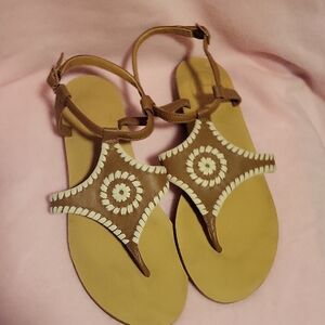 Jack Rogers Brown and White Sandals with Decorative Beading